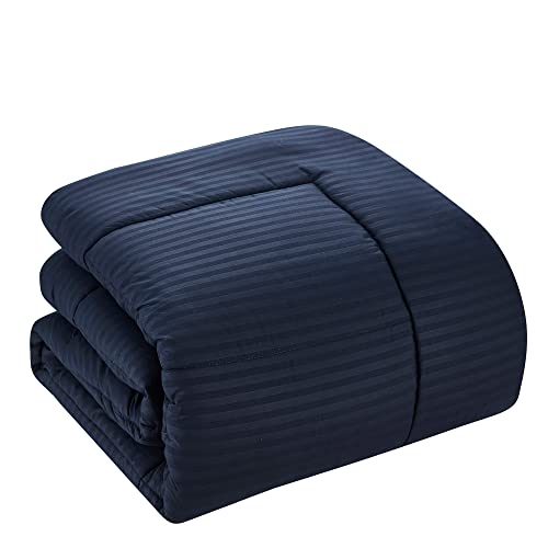  Queen Comforter Set 8 Piece Bed In A Bag With Bed Skirt, Fitted Sheet, Flat Sheet, 2 Pillowcases, 2 Pillow Shams, Queen, Dobby Navy