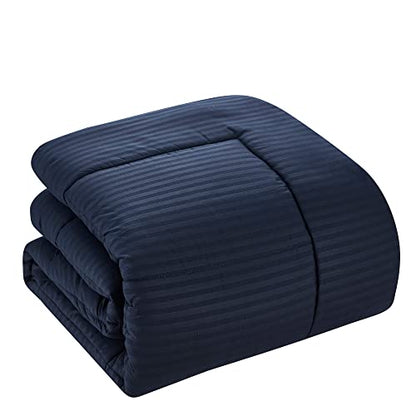  Queen Comforter Set 8 Piece Bed In A Bag With Bed Skirt, Fitted Sheet, Flat Sheet, 2 Pillowcases, 2 Pillow Shams, Queen, Dobby Navy