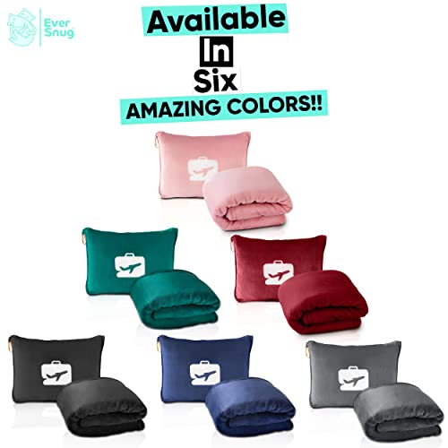  EverSnug Travel Blanket And Pillow Value Bundle – Compact & Lightweight | 2 In 1 Airplane Blanket With Soft Bag Pillowcase, Hand Luggage Sleeve And Backpack Clip | Color Includes Pink & Black