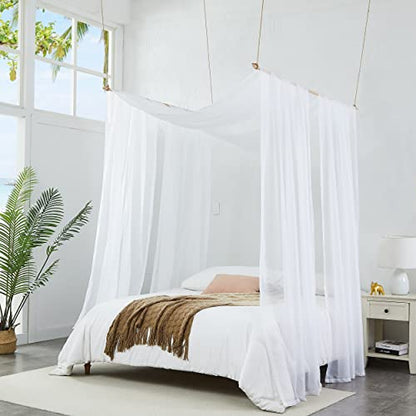  Set Of 2 White & White Canopy Bed Curtains In 55 X 104 Inch Size. 2 Twin Bed Canopy Curtains Can Be Turned Into Kids Bed Tent Or Bed Canopy For Girls. BE White & White 104"