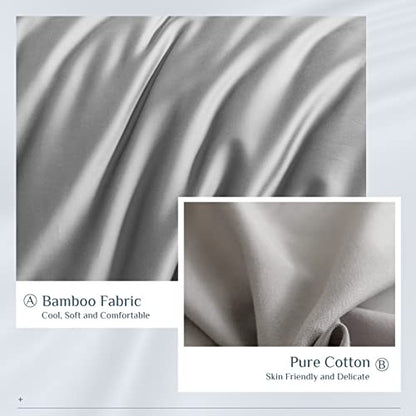  Argstar 3 Pieces King Bamboo Duvet Cover, Grey Cotton Duvet Cover Set, Soft & Easy Care Bedding Comforter Cover With Zipper & Ties (1 Gray Duvet Cover, 2 Pillowcases)