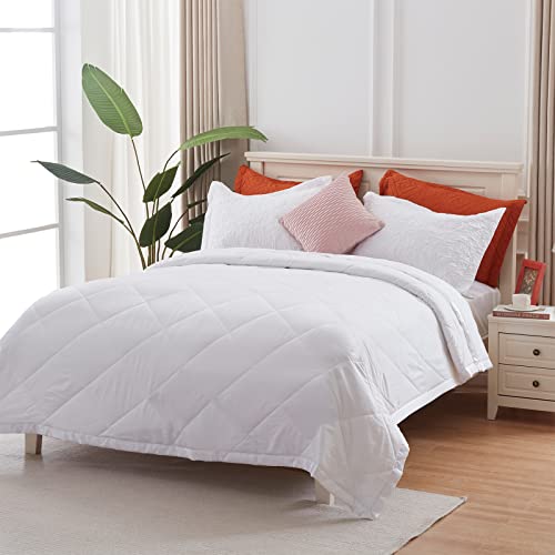  SunStyle Home Down Alternative Blanket With Satin Trim, Bedding Quilt Lightweight Comforter Soft Thin Quilted Blanket For All Seasons (Queen, White)