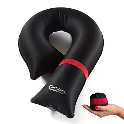  CANDY CANE Travel Pillow 2.0 Neck And Chin Support, Uniqe Design, For Airplanes, Car And Home, Inflatable With Advance Air Valve Carrying Bag, Hand Wash (Red)