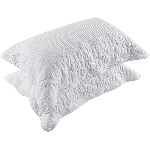  Pillow Shams Standard Size Set Of 2, Ultra Soft Breathable Quilted Embroidery Pillow Cases 20 X 26 Inches For Sleeping, Decorative Microfiber Bed Pillowcases Easy Care, White