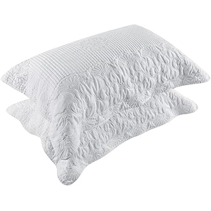  Pillow Shams Standard Size Set Of 2, Ultra Soft Breathable Quilted Embroidery Pillow Cases 20 X 26 Inches For Sleeping, Decorative Microfiber Bed Pillowcases Easy Care, White