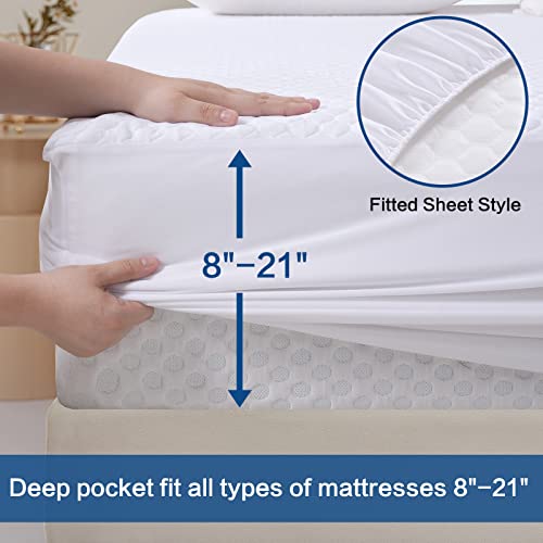  Queen Size Waterproof Mattress Protector Premium Cooling Bamboo Breathable Ultra Soft Quiet Mattress Pad Cover,18 Inch Deep Pocket Fitted 8"-21",Machine Washable