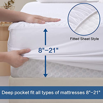 Queen Size Waterproof Mattress Protector Premium Cooling Bamboo Breathable Ultra Soft Quiet Mattress Pad Cover,18 Inch Deep Pocket Fitted 8"-21",Machine Washable
