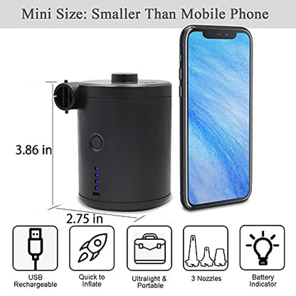  Electric Air Mattress Pump For Inflatables, 4000mAh Rechargeable Air Pump With 3 Nozzles, Portable Inflator Pump