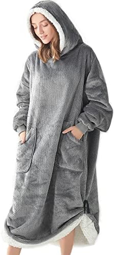  BEDELITE Fleece Sherpa Wearable Blanket Hoodie With Sleeves And Pocket, Cozy Warm Oversized Blanket Sweatshirt