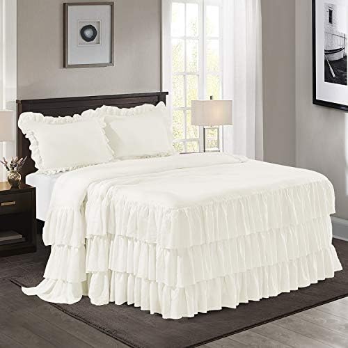  3 Piece Ruffle Skirt Bedspread Set King - Camel 30 Inches Drop Ruffled Style Bed Skirt Coverlets Bedspreads Dust Ruffles - Bedding Collections King Size - 1 Bedspread, 2 Standard Shams (Echo)