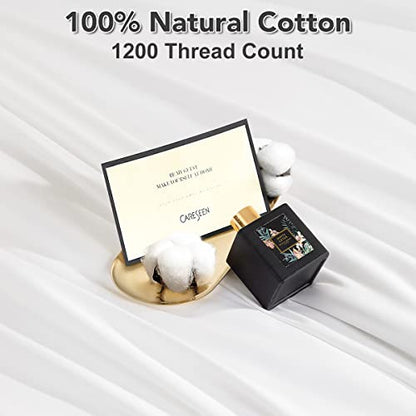  1200 Thread Count Cotton Sheets, 100% Egyptian Cotton Queen Size Sheets, Breathable Bed Sheets Set 16-Inch Deep Pocket - Wrinkle And Hypoallergenic - 4 Piece (White, Queen)