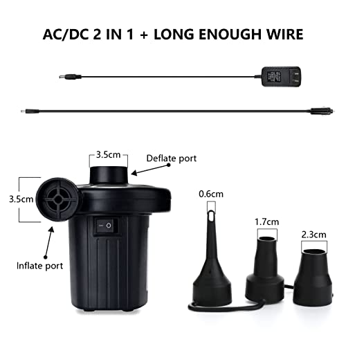  Electric Air Pump Portable Quick-Fill AC DC Inflator Deflator Pump For Air Mattress Inflatables Pool Floats Water Toy Raft Bed Boat Pool Toy With Nozzles 110-240 V