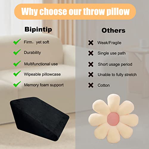  Bipintip Memory Foam Throw Pillow - Wedge Shaped Decorative Couch Pillow，Throw Pillow For Bed Living Room Outroom Quirky Home Decor - Breathable - Lumbar Knee Leg Travel Pillow(Black)