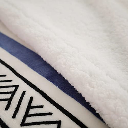  Sherpa Fleece Throw Blanket, Fuzzy Warm Super Soft Reversible Stripe Geometric Pattern Plush Blanket For Bed, Sofa And Couch, 50 X 60 Inches, Red/Blue
