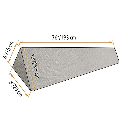  King Size Bed Wedge Pillow Stopper. Headboard Gap Filler (White) To Cover Gap Between Headboard And Bed Or Wall. Soft Washable Air Polyester Cover Over Foam Mattress Wedge (8x6x76”)