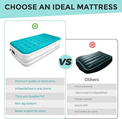  Inflatable Twin Air Mattress With Built In Pump, 18" Fast Inflation Highest End Blow Up Bed Air Mattresses With Carry Bag For Camping, Home&Guests, Travel Cushion, Indoor