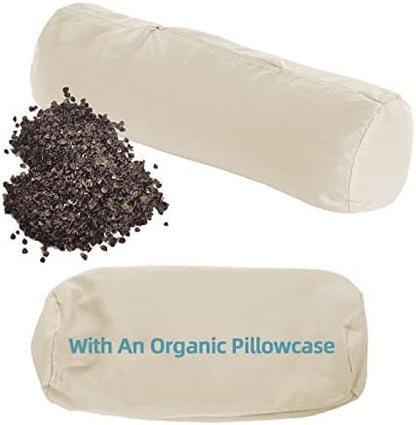  LOFE Cylinder Buckwheat Pillow With Pillowcase - Adjustable Bolster Pillow(17x6), Organic Cotton Case, Cervical Neck Support Pillow, Neck Pain Relief, Breathable Cool Sleep For Back And Side Sleepers