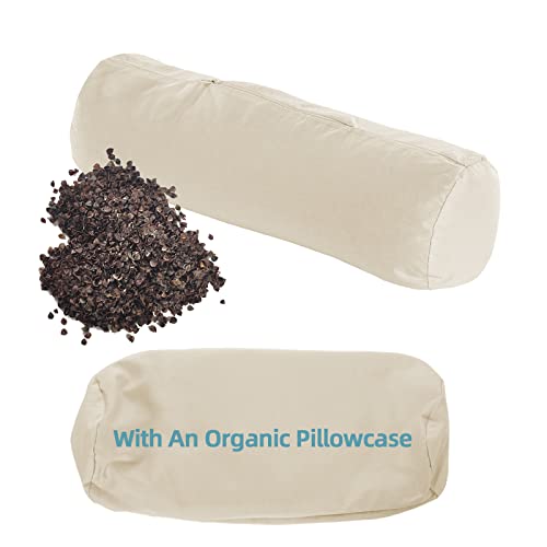  LOFE Cylinder Buckwheat Pillow With Pillowcase - Adjustable Bolster Pillow(17x6), Organic Cotton Case, Cervical Neck Support Pillow, Neck Pain Relief, Breathable Cool Sleep For Back And Side Sleepers