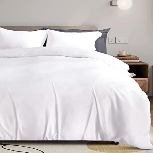  NEXHOME PRO 100% Organic Bamboo Duvet Cover Set King - Lightweight Summer Cooling Comforter Cover For Hot Sleepers 104"x90" 3pcs Breathable White Bedding With Corner Ties,Zipper Closure, No Insert