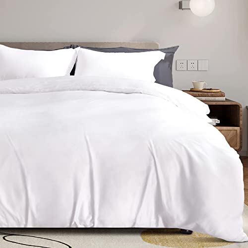  NEXHOME PRO 100% Organic Bamboo Duvet Cover Set King - Lightweight Summer Cooling Comforter Cover For Hot Sleepers 104"x90" 3pcs Breathable White Bedding With Corner Ties,Zipper Closure, No Insert