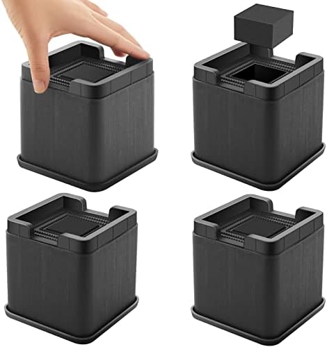  COLAZ Adjustable Bed Risers, Elevation In Heights Of 4 Inch Heavy Duty Furniture Risers For A Variety Of Sofa Table Couch Foot (4-Piece Set)