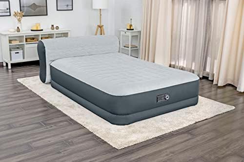  Queen Air Mattress With Headboard | Supersoft Snugable Top, Extra Durable Tough Guard | Raised Airbed With Built In Pump + USB Charger (90"x60"x29") Grey