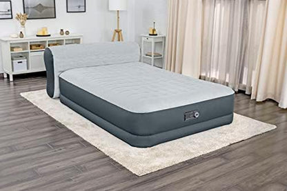  Queen Air Mattress With Headboard | Supersoft Snugable Top, Extra Durable Tough Guard | Raised Airbed With Built In Pump + USB Charger (90"x60"x29") Grey