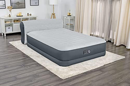  Queen Air Mattress With Headboard | Supersoft Snugable Top, Extra Durable Tough Guard | Raised Airbed With Built In Pump + USB Charger (90"x60"x29") Grey