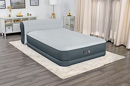  Queen Air Mattress With Headboard | Supersoft Snugable Top, Extra Durable Tough Guard | Raised Airbed With Built In Pump + USB Charger (90"x60"x29") Grey