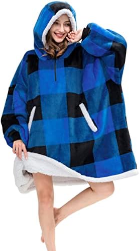  Oversized Wearable Blanket Hoodie For Adult, Thick Sherpa Sweatshirt With Elastic Sleeves And Giant Pockets Super Warm And Cozy Fuzzy Plush Fleece Blanket Jacket, Pink