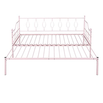  Twin Size Metal Daybed With Trundle, Daybed With Slat No Box Required, Noise Free, For Bedroom Living Room - Pink