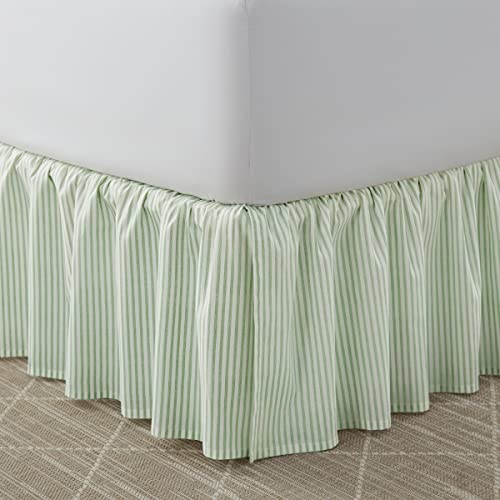Laura Ashley Home - Cotton Ruffled Bedskirt, Lightweight & Classic Style (Ticking Stripe Green, King)