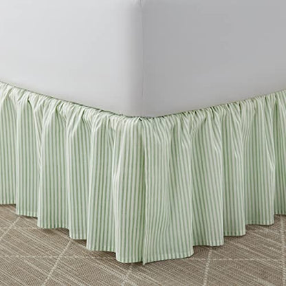Laura Ashley Home - Cotton Ruffled Bedskirt, Lightweight & Classic Style (Ticking Stripe Green, King)