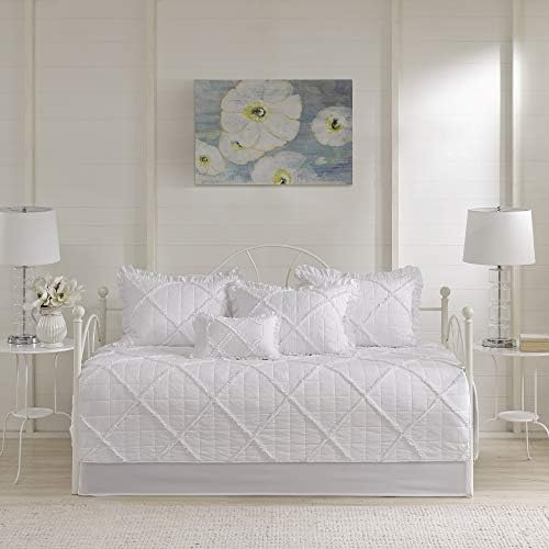  Madison Park Daybed Cover Set - Trendy Design, All Season Luxury Bedding With Bedskirt, Matching Shams, Decorative Pillow, Floral Medallion Quilted Blue 75"x39" 6 Piece