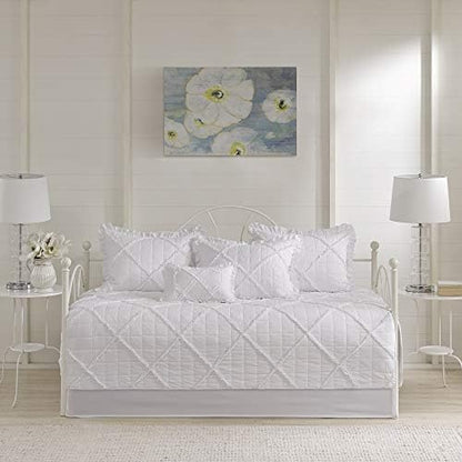  Madison Park Daybed Cover Set - Trendy Design, All Season Luxury Bedding With Bedskirt, Matching Shams, Decorative Pillow, Floral Medallion Quilted Blue 75"x39" 6 Piece