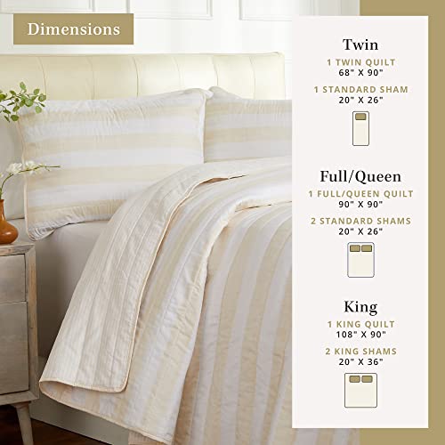  3 Piece King Quilt Set With Shams | Soft & Breathable For Spring & Summer | All-Season Quilt | Multi Layer Coverlet | Lightweight Bedspread | Boho Stripes | Bettina Collection (King, Parchment)