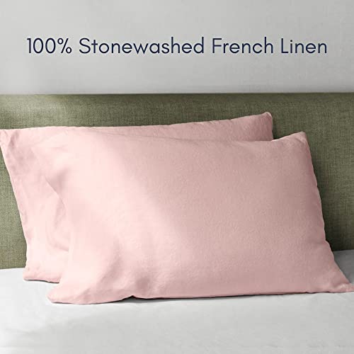  Linen Pillow Covers Set Of 2, Pure Natural French Linen Pillow Case, Standard, 20x30 Inches, Blush Pink