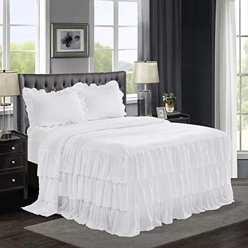  3 Piece Ruffle Skirt Bedspread Set King - Camel 30 Inches Drop Ruffled Style Bed Skirt Coverlets Bedspreads Dust Ruffles - Bedding Collections King Size - 1 Bedspread, 2 Standard Shams (Echo)