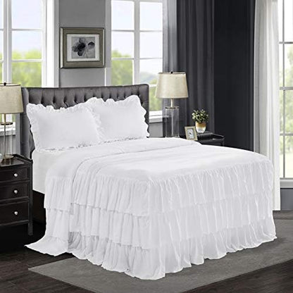  3 Piece Ruffle Skirt Bedspread Set King - Camel 30 Inches Drop Ruffled Style Bed Skirt Coverlets Bedspreads Dust Ruffles - Bedding Collections King Size - 1 Bedspread, 2 Standard Shams (Echo)