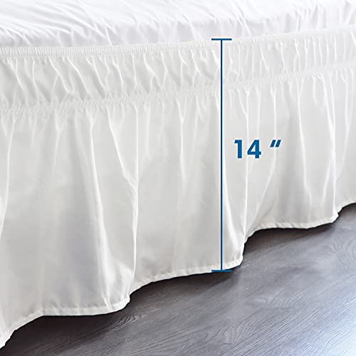  Elastic Wrinkle Bed Skirts For Adjustable Bed Super Soft Microfiber Tailored Wrap Around Dust Ruffle For Queen Size 14 Inch Drop White