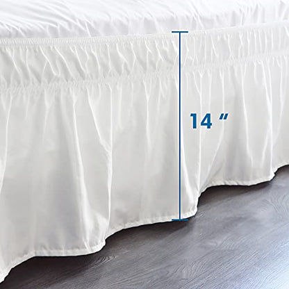  Elastic Wrinkle Bed Skirts For Adjustable Bed Super Soft Microfiber Tailored Wrap Around Dust Ruffle For Queen Size 14 Inch Drop White