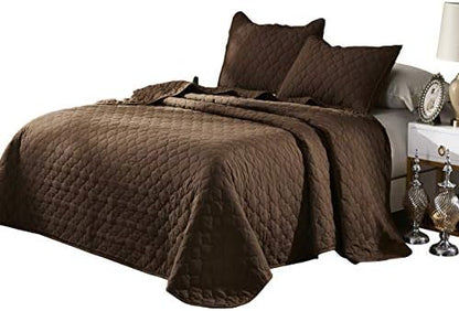  Oversize Queen Stitched Blue Color Quilted Flower Design Bedspread Coverlet 106 By 100 Inches Plus 2 Standard Shams 20 By 26 Inch Breathable Reversible, Home, Hotel,Motel, Rentals - 6.28 Lbs
