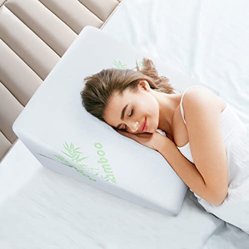  COOLBEBE Wedge Pillow 12" Bed Triangle Wedge Pillow With Memory Foam Top|Reduce Neck & Back Pain, Acid Reflux, After Surgery|Ideal For Reading, Rest, Elevation