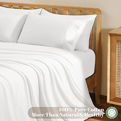  LBRO2M 100% Cotton 1200 Thread Count Sheets Set King Size,Bed Sheet 4 Piece Sets,16 Inches Deep Pocket,All Season,Bedding Super Soft Comforterble,White