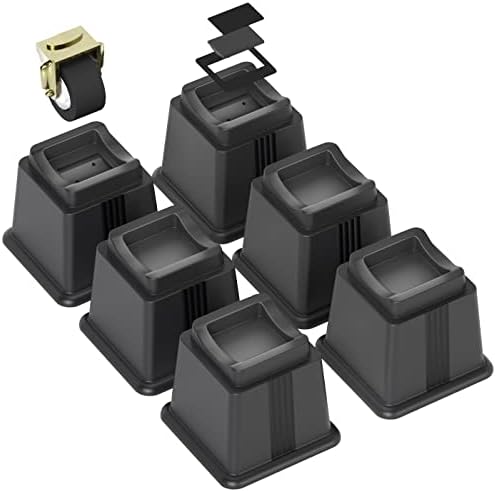  ZTON Bed Furniture Risers Elevation In Height 5" Heavy Duty Risers For Both Posts And Wheels Of Furniture Sofa Bed Couch Chair Table, Support Up To 3000 Lbs. (6 Pack,Black)