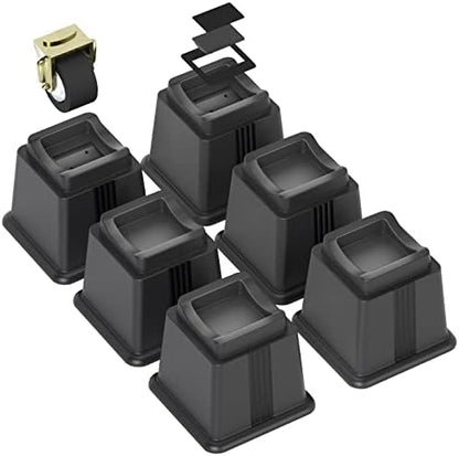  ZTON Bed Furniture Risers Elevation In Height 5" Heavy Duty Risers For Both Posts And Wheels Of Furniture Sofa Bed Couch Chair Table, Support Up To 3000 Lbs. (6 Pack,Black)