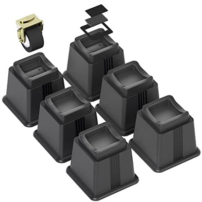  ZTON Bed Furniture Risers Elevation In Height 5" Heavy Duty Risers For Both Posts And Wheels Of Furniture Sofa Bed Couch Chair Table, Support Up To 3000 Lbs. (6 Pack,Black)