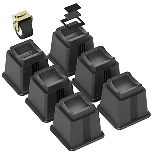  ZTON Bed Furniture Risers Elevation In Height 5" Heavy Duty Risers For Both Posts And Wheels Of Furniture Sofa Bed Couch Chair Table, Support Up To 3000 Lbs. (6 Pack,Black)