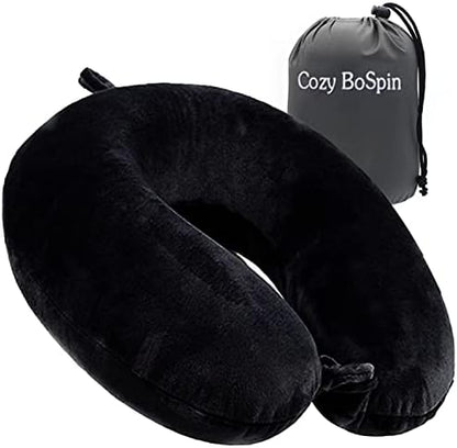  Cozy BoSpin Memory Foam Travel Pillow- Portable Neck Support Pillow On Flights, Car, And At Home, Comfortable Airplane Travel Pillow,Lightweight Quick Pack For Camping (Black)