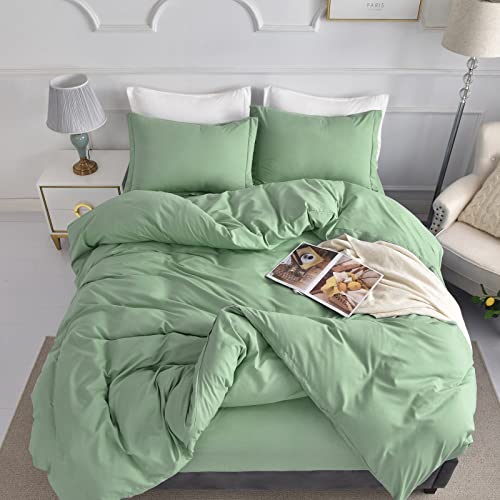  Duvet Cover Set King Size, Ultra Soft Washed Microfiber Duvet Covers, 3 Pieces Bedding Duvet Cover Sets(1 Duvet Cover, 2 Pillowcases) With Zipper Closure & Corner Ties (Light Green, King)